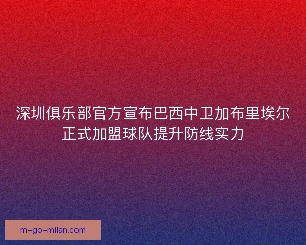 深圳俱乐部官方宣布巴西中卫加布里埃尔正式加盟球队提升防线实力