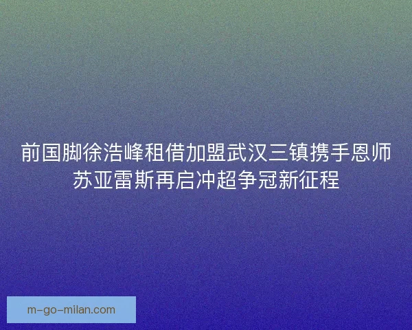 前国脚徐浩峰租借加盟武汉三镇携手恩师苏亚雷斯再启冲超争冠新征程